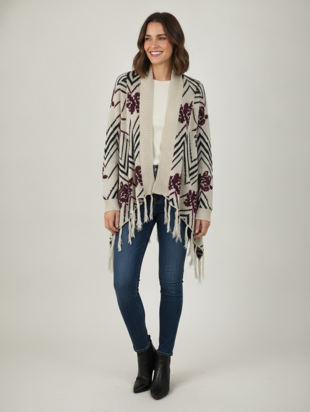 Vintage Faded Glory Women's Fringe Cardigan Sweater